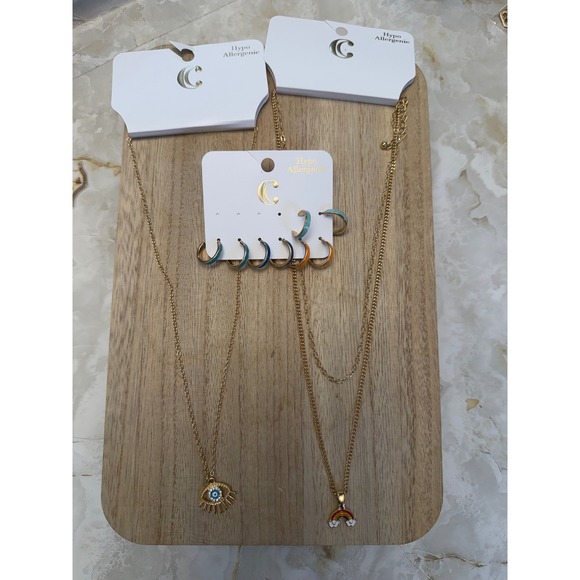 Jewelry - NEW Charming Charlie Necklaces EvilEye & Rainbow Earrings Hypoallergenic Jewelry